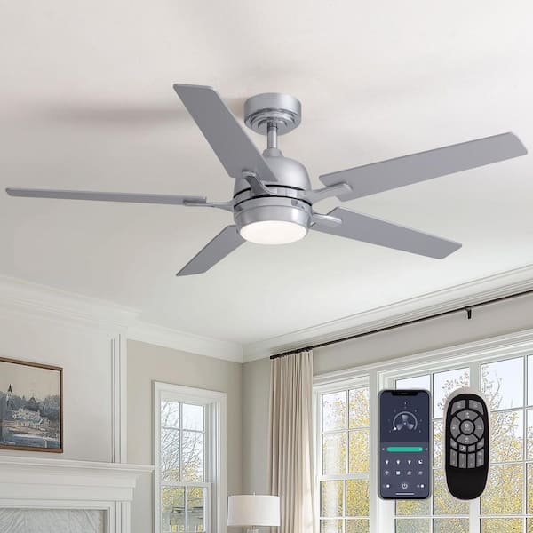 52 in. Indoor Chrome Ceiling Fan with LED Light, Remote Control, 6 Speeds, and Reversible Quiet Motor