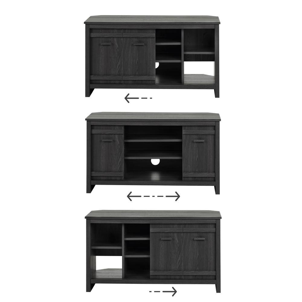 Modern Gray Oak Corner TV Stand with Fireplace and Cabinet