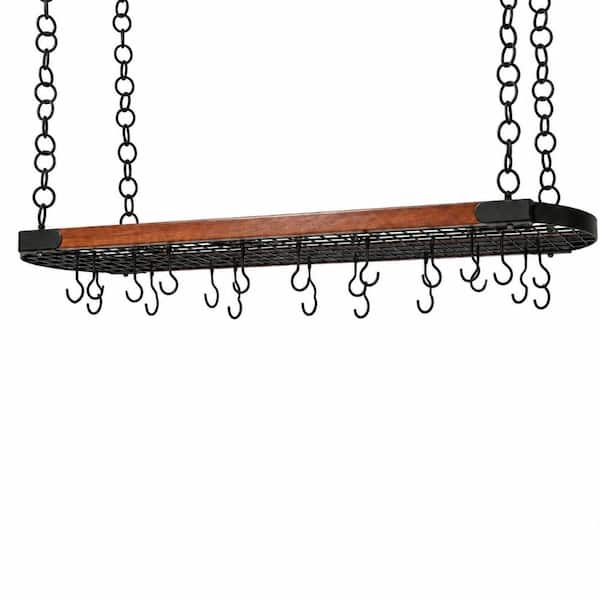 Charcoal Black and Black Space-Saving Hanging Pot Rack with 16 Detachable S Hooks for Kitchen Storage