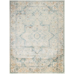 Astra Machine Washable Light Blue 7 ft. x 9 ft. Center medallion Traditional Area Rug