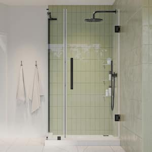 Tampa-Pro 29 13/16 in. W x 72 in. H Square Pivot Frameless Corner Shower Enclosure in Oil Rubbed Bronze with Shelves