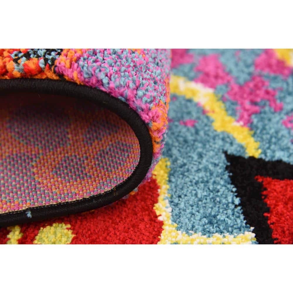 Black Floral Synthetic Rectangular Indoor Area Rug