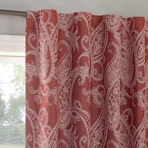 Pedra Paisley Embroidery Rustic Red Polyester 40 in. W x 84 in. L Back Tab 100% Blackout Curtain (Single Panel)