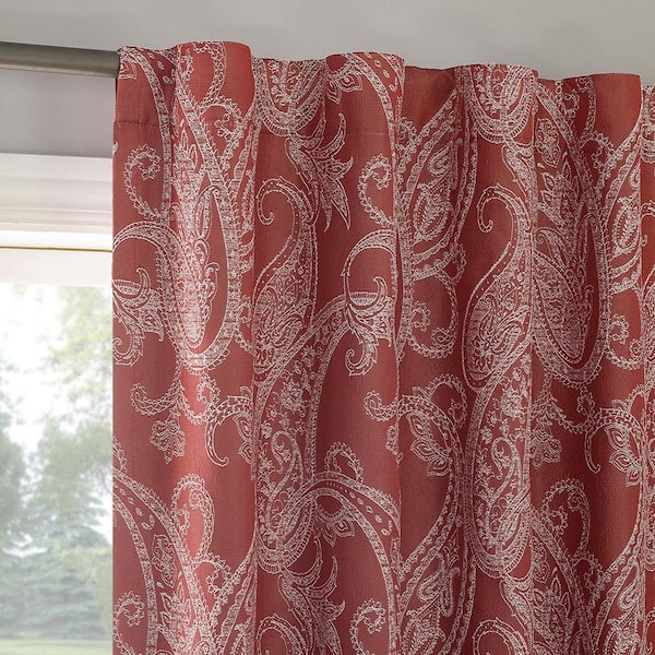 Sun Zero Pedra Paisley Embroidery Rustic Red Polyester 40 in. W x 96 in. L Back Tab 100% Blackout Curtain (Single Panel)