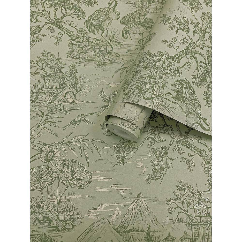 Green Majestic Crane Tropical Print Textured Wallpaper