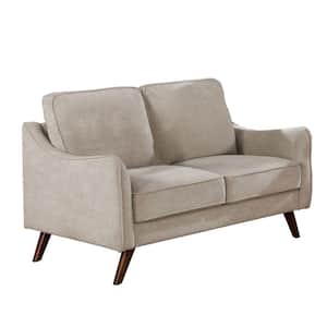 34.5 in. Beige Solid Print Fabric 2-Seater Loveseat with Tapered Angled Legs