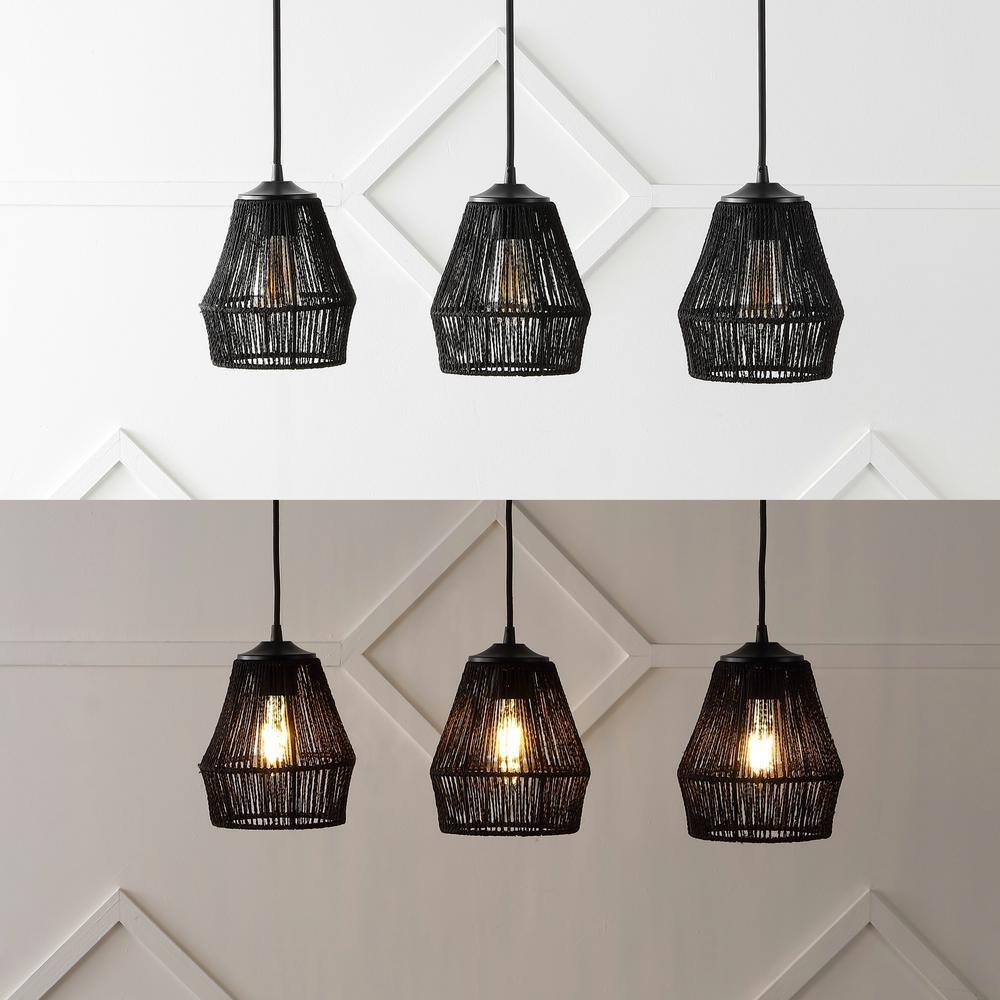 Ibiza Island Black Woven Rope and Metal 3-Light LED Pendant