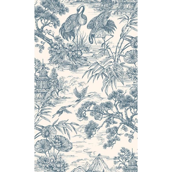 Walls Republic Navy Cream Majestic Crane Tropical Print Non-Woven Non-Pasted Textured Wallpaper 57 Sq. Ft.