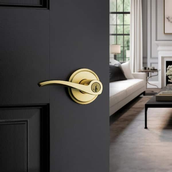 Kwikset Sedona Satin Brass Keyed Entry Door Handle Featuring