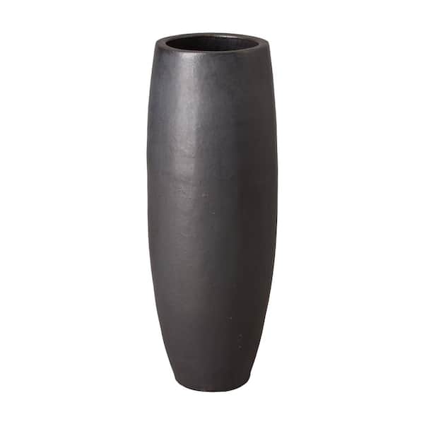 Emissary 13 in, Dia Matte Black Glazed Ceramic Round Tall Jar