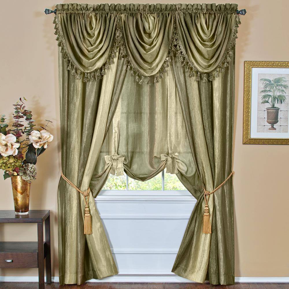 Sage Polyester Tasseled Waterfall Valance, 46x42