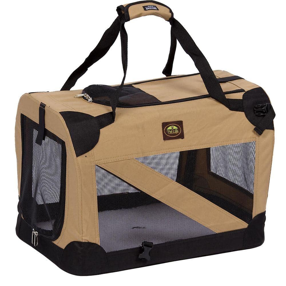 PET LIFE Khaki 360 Degree Vista-View Soft Folding Collapsible Crate ...