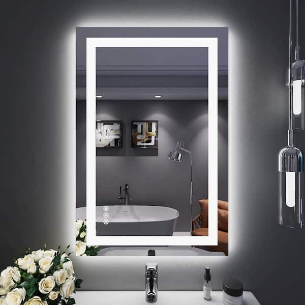 SereneVita 24 in W x 36 in. H LED Bathroom Mirror with Lights Backlit plus Front Lit 3 Colors LED Mirror for Bathroom Touch Control