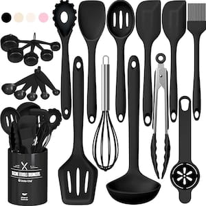 22-Piece Cooking Utensils Spatula Set Heat Resistant Non-Stick Silicone, Dishwasher Safe Cooking Gadgets Tools Set Black