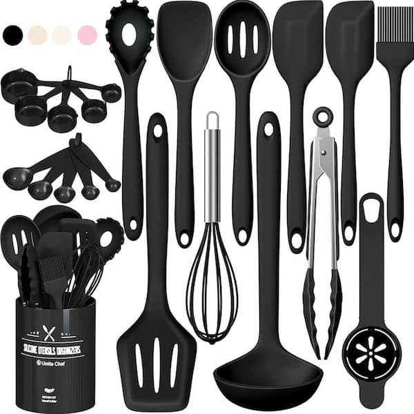 Aoibox 22-Piece Cooking Utensils Spatula Set Heat Resistant Non-Stick Silicone, Dishwasher Safe Cooking Gadgets Tools Set Black