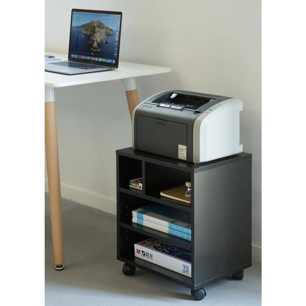 Black Wooden Office Storage Printer Stand with Wheels