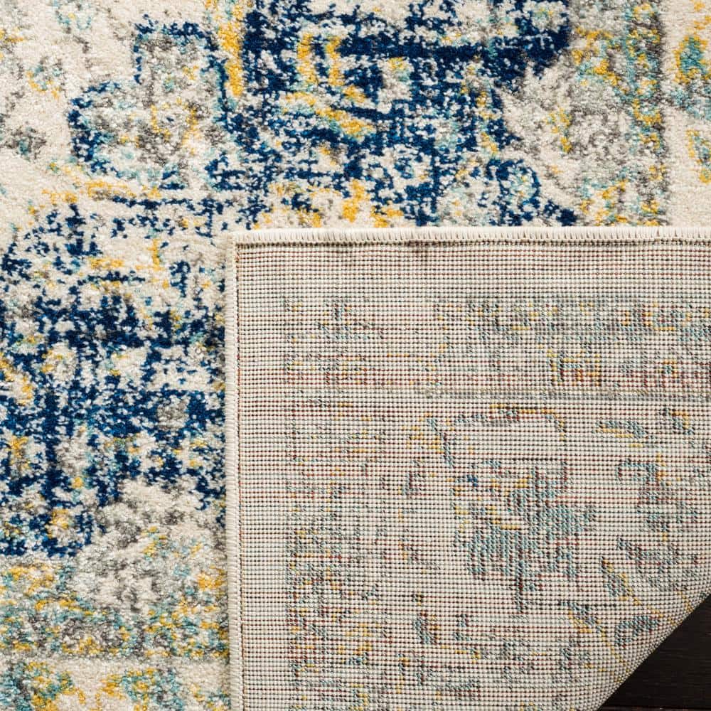 Ivory and Blue Rectangular Synthetic Easy Care Accent Rug