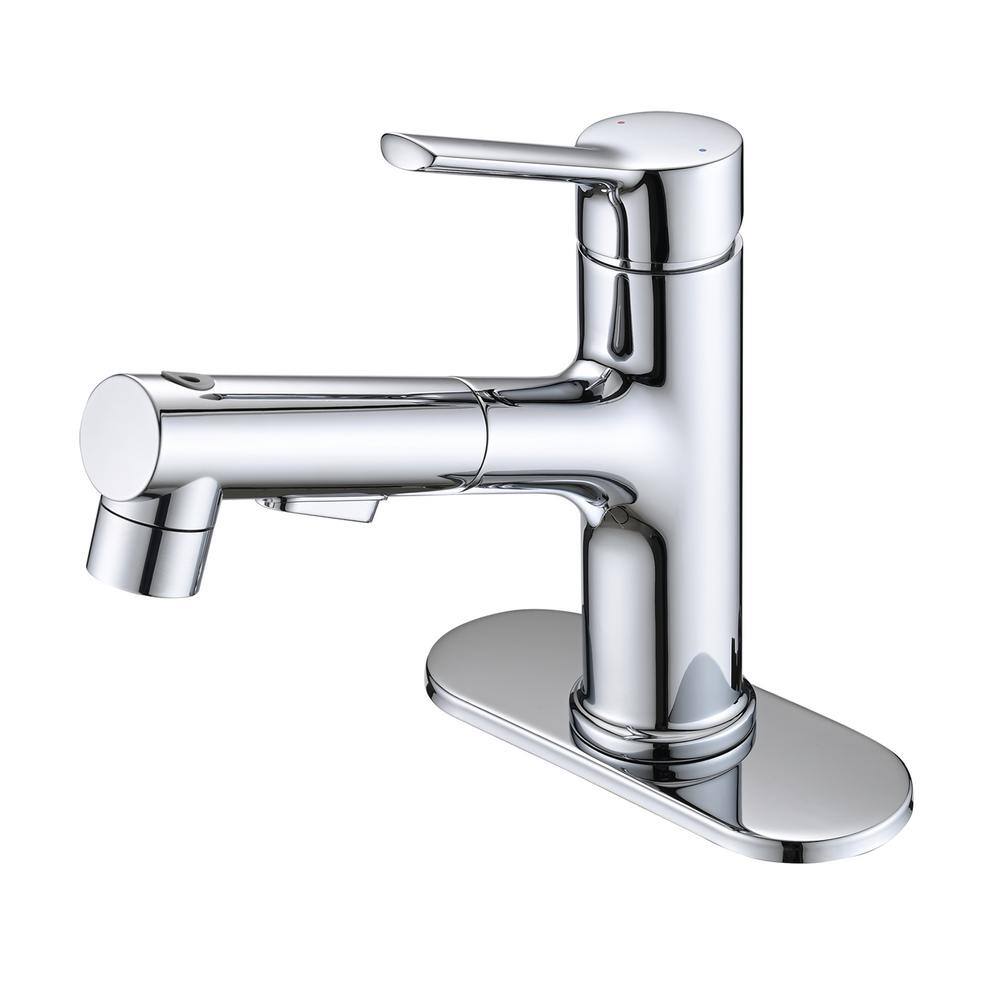 Polished Chrome Single Handle Bathroom Faucet with Deckplate and Drain Kit