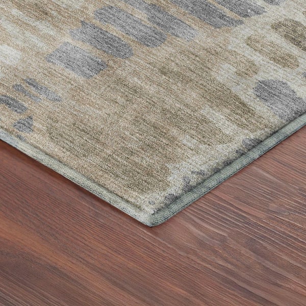 Mayfield Premium Machine Washable Abstract AMF2382 Beige 2 ft. x 7 ft. Runner Rug