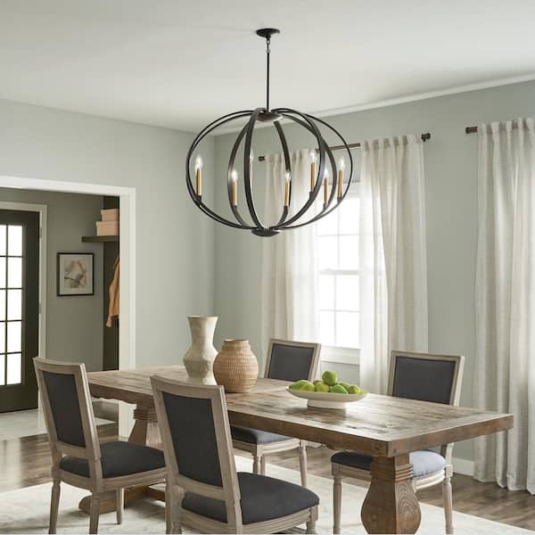 Elata 36 in. 8-Light Olde Bronze Contemporary Candle Globe Chandelier for Dining Room