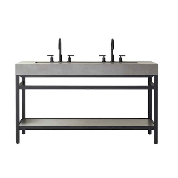 ROSWELL Lleida 60 in. W x 22 in. D x 34 in. H Bath Vanity in Matt Black with Grey Natural Sintered Stone Top