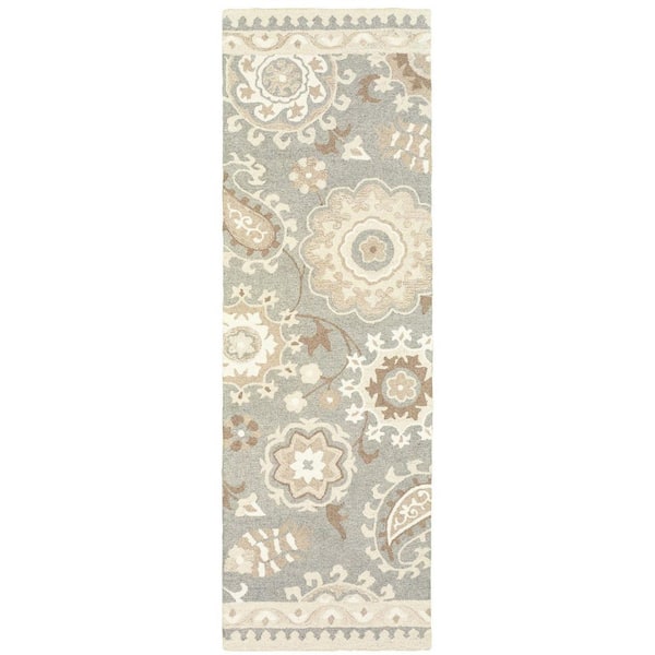 2 ft. x 8 ft. Gray Floral Washable Runner Area Rug