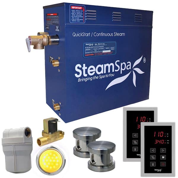 SteamSpa Royal 10.5kW QuickStart Steam Bath Generator Package with Built-In Auto Drain in Polished Brushed Nickel