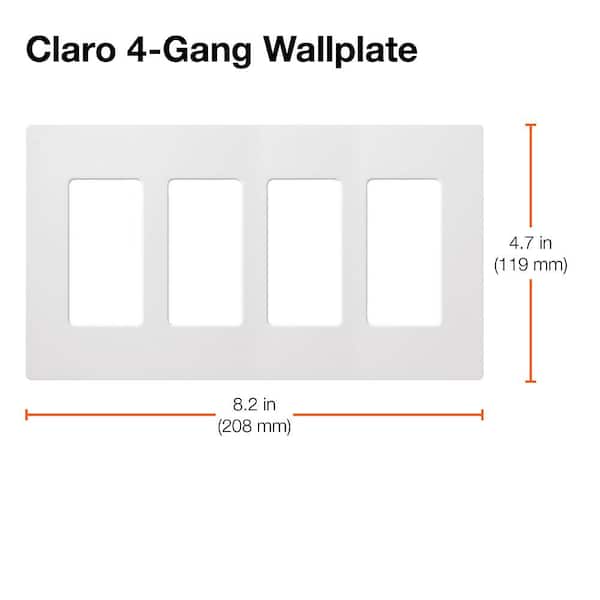 Lutron - Claro 4 Gang Wall Plate for Decorator/Rocker Switches, Gloss, White (CW-4-WH) (1-Pack)