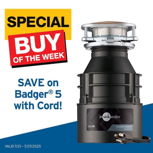 Badger 5, 1/2 HP Continuous Feed Kitchen Garbage Disposal with Power Cord, Badger Series