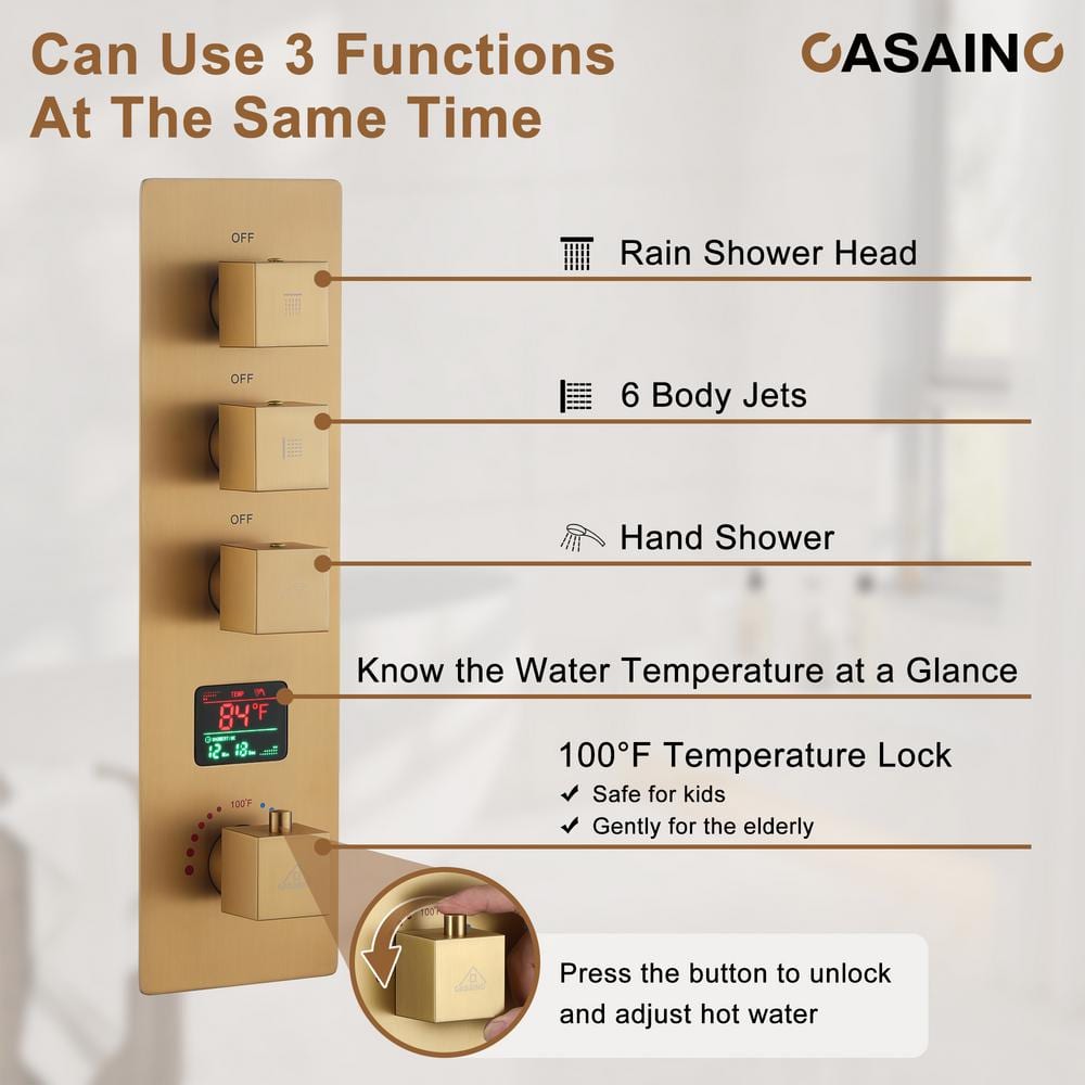 Brushed Gold Multi-head Wall Mounted Rain Shower System