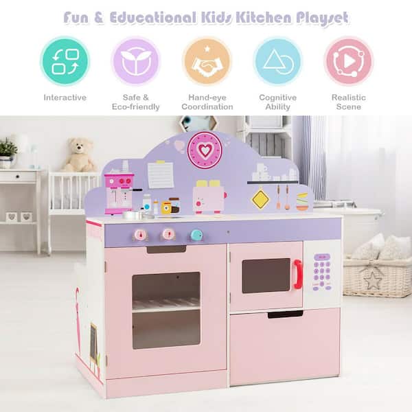 Costway 2-in-1 Kids Play Kitchen and Cafe Restaurant Wooden 