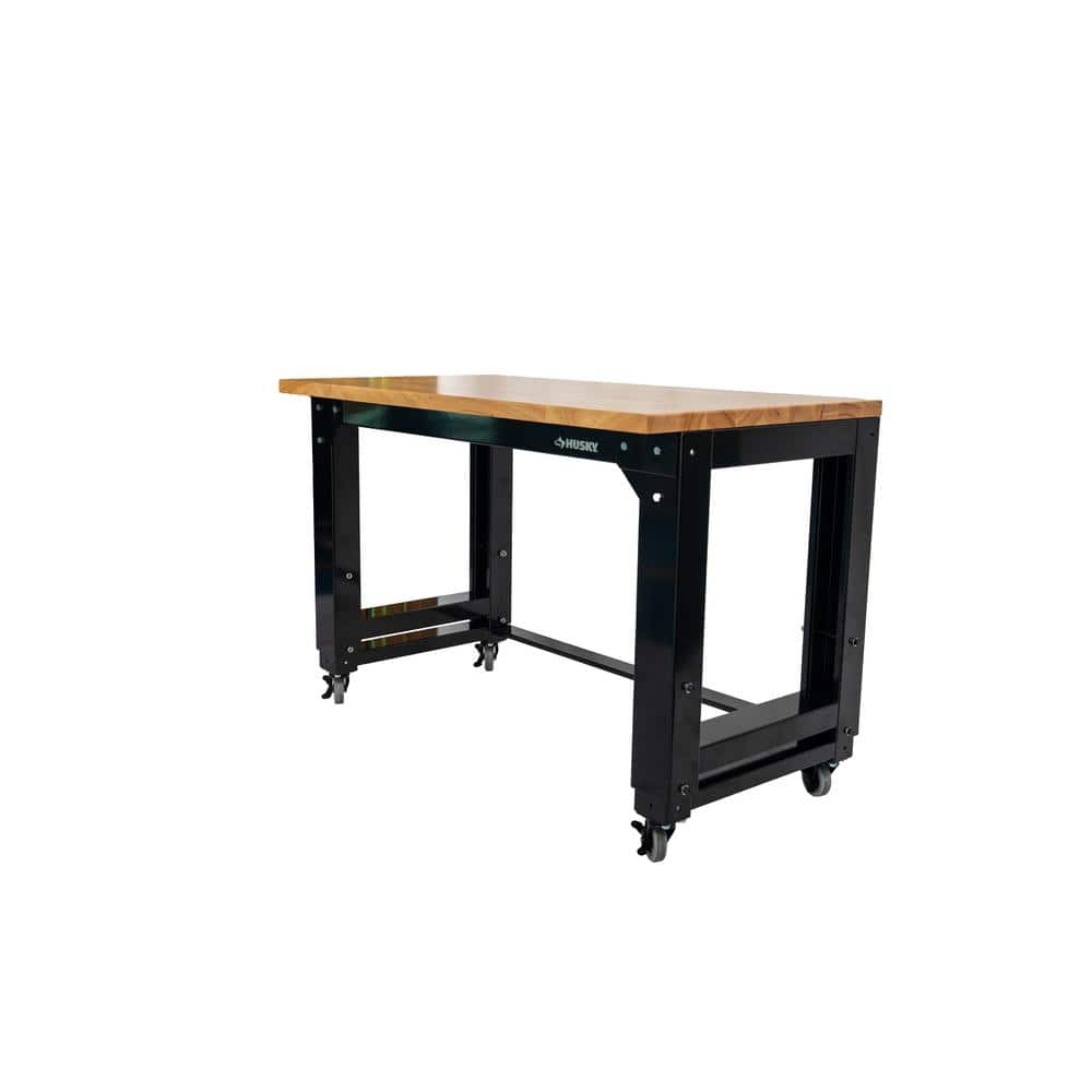 46 in. W x 24 in. Deep Adjustable Height Work Table with Solid Wood Top, Gl
