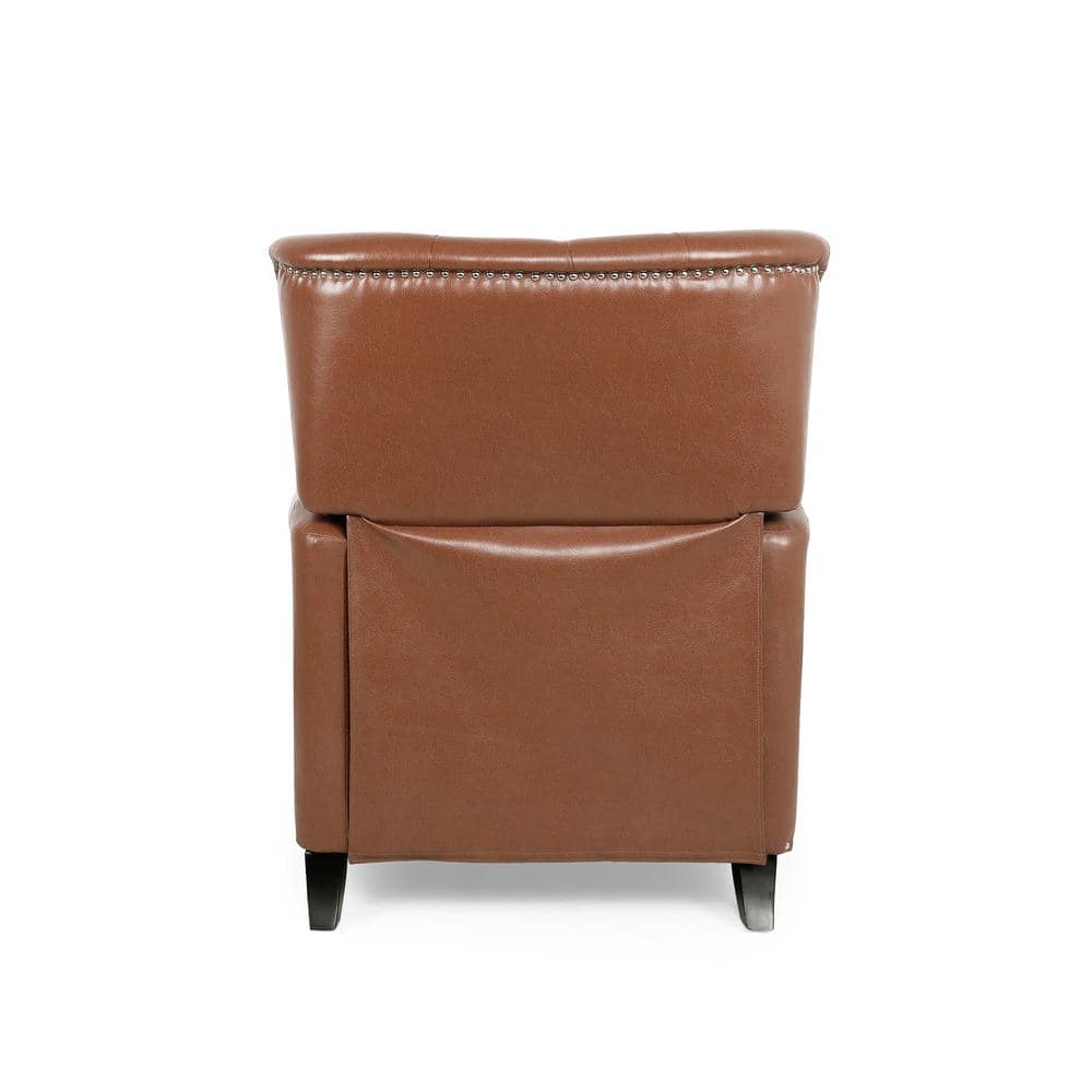 Cognac Brown Elegance Faux Leather Wood Club Recliner