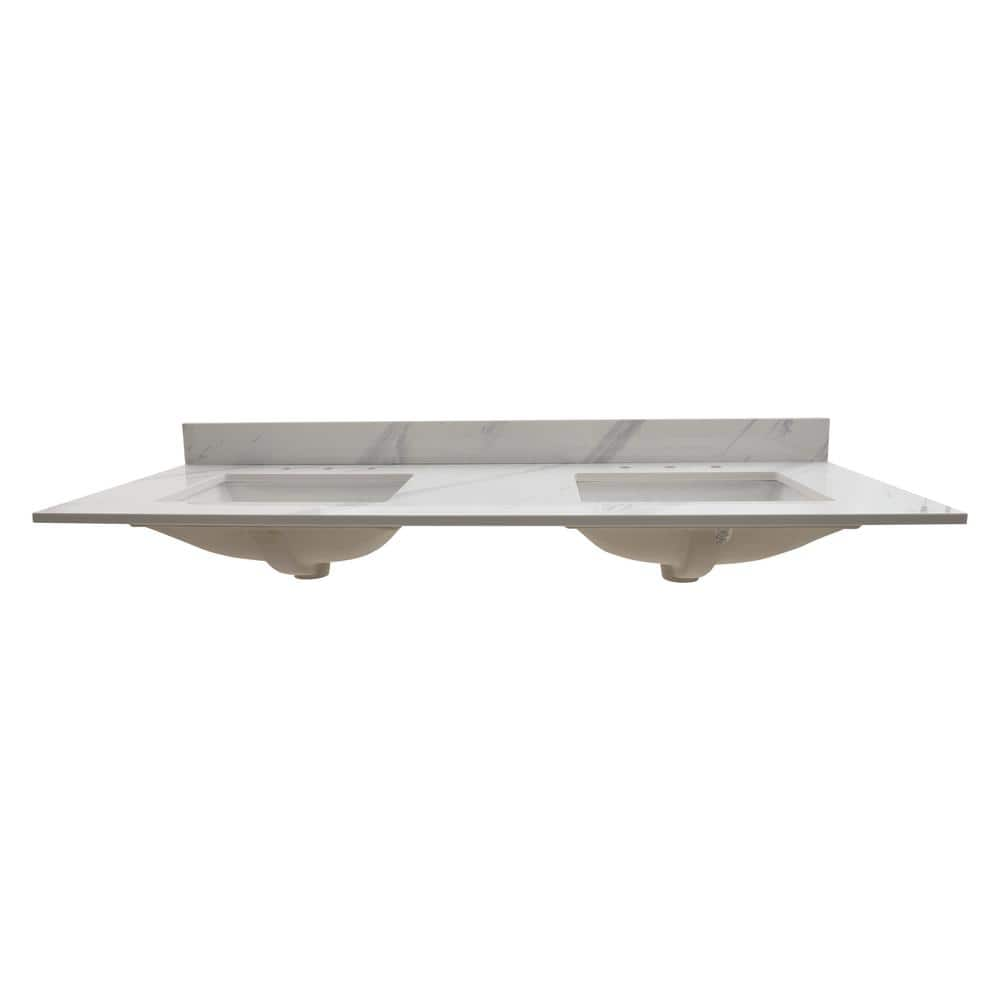 Calacatta Lumas 61 in. W x 22 in. D Engineered Marble Vanity Top with White Rectangle Double Sinks