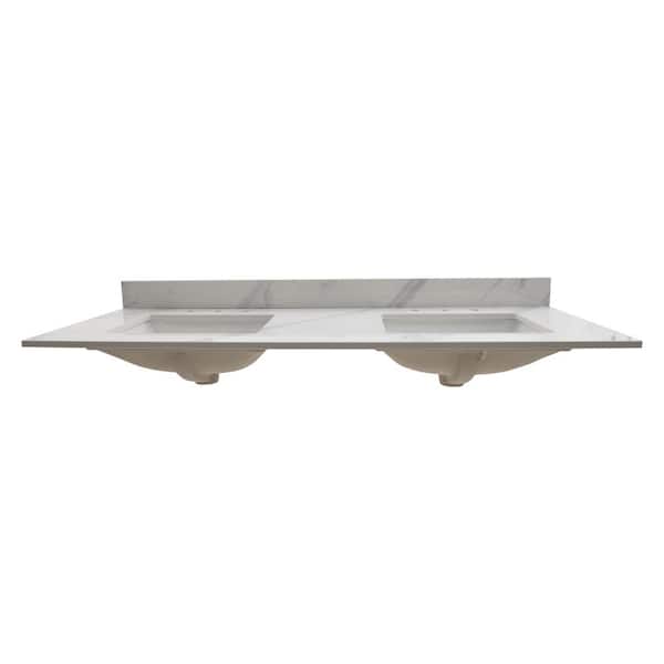 A&A Surfaces Calacatta Lumas 61 in. W x 22 in. D Engineered Marble Vanity Top with White Rectangle Double Sinks