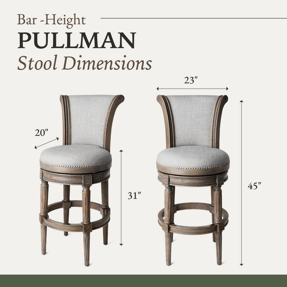 Maven Lane Gray Leather Swivel Bar Stool with Reclaimed Oak