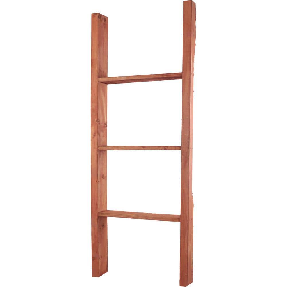 Salvage Red Rustic Wooden Decorative Ladder, 48" Height