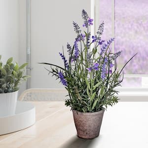 12 in. Purple Artificial Lavender Flower in Cement Pot