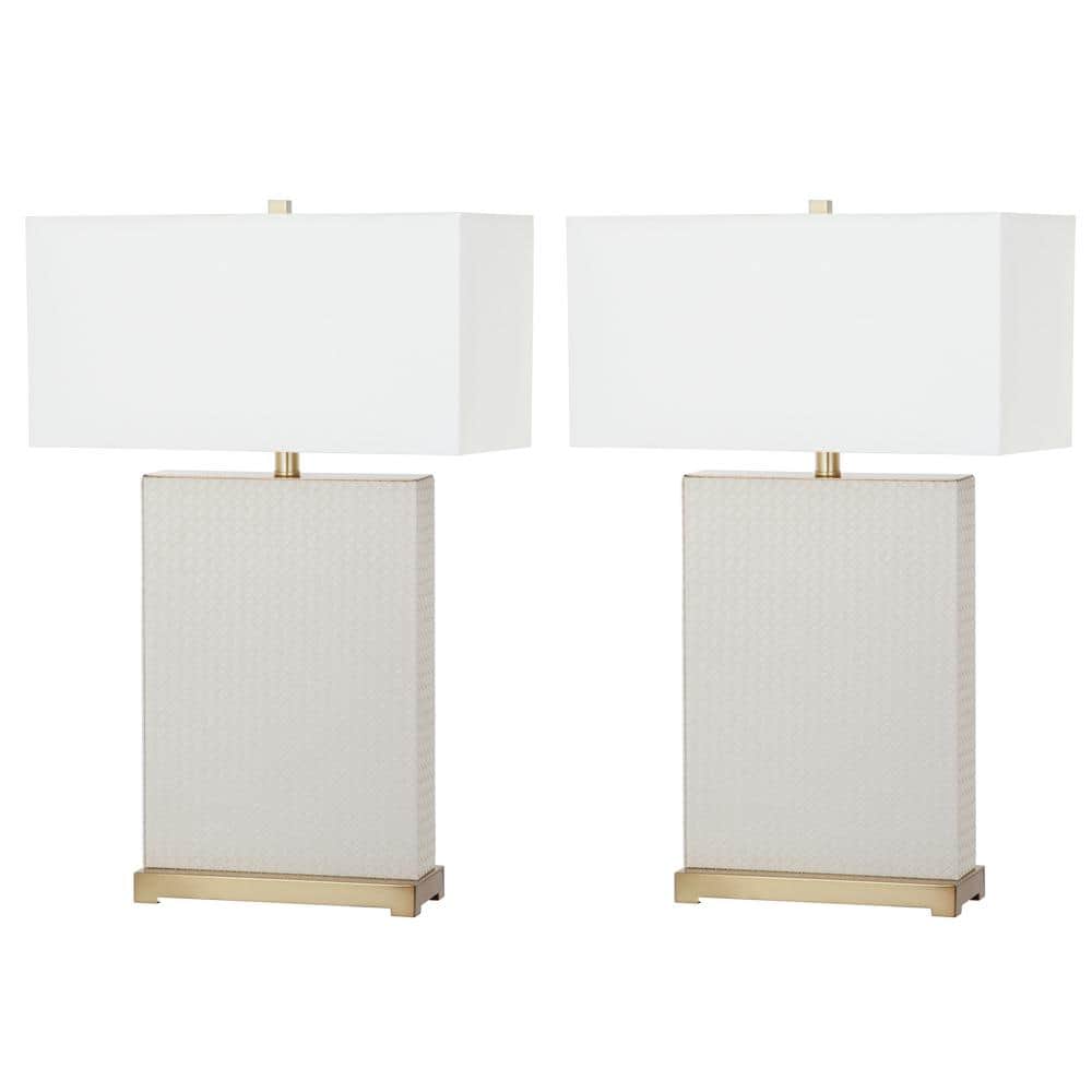 Arcadian Cream Faux Leather Geometric Table Lamp Set of 2