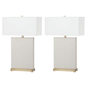 Joyce 27.75 in. Cream Faux Woven Leather Table Lamp with Off-White Shade (Set of 2)