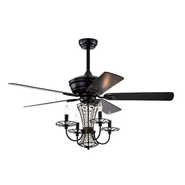 52 in. Modern Crystal Indoor Ceiling Fan with Lights and Remote Control, Reversible Blades for Bedroom Living Room,Black