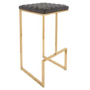 Quincy 29" Quilted Stitched Leather Gold Metal Bar Stool With Footrest in Grey