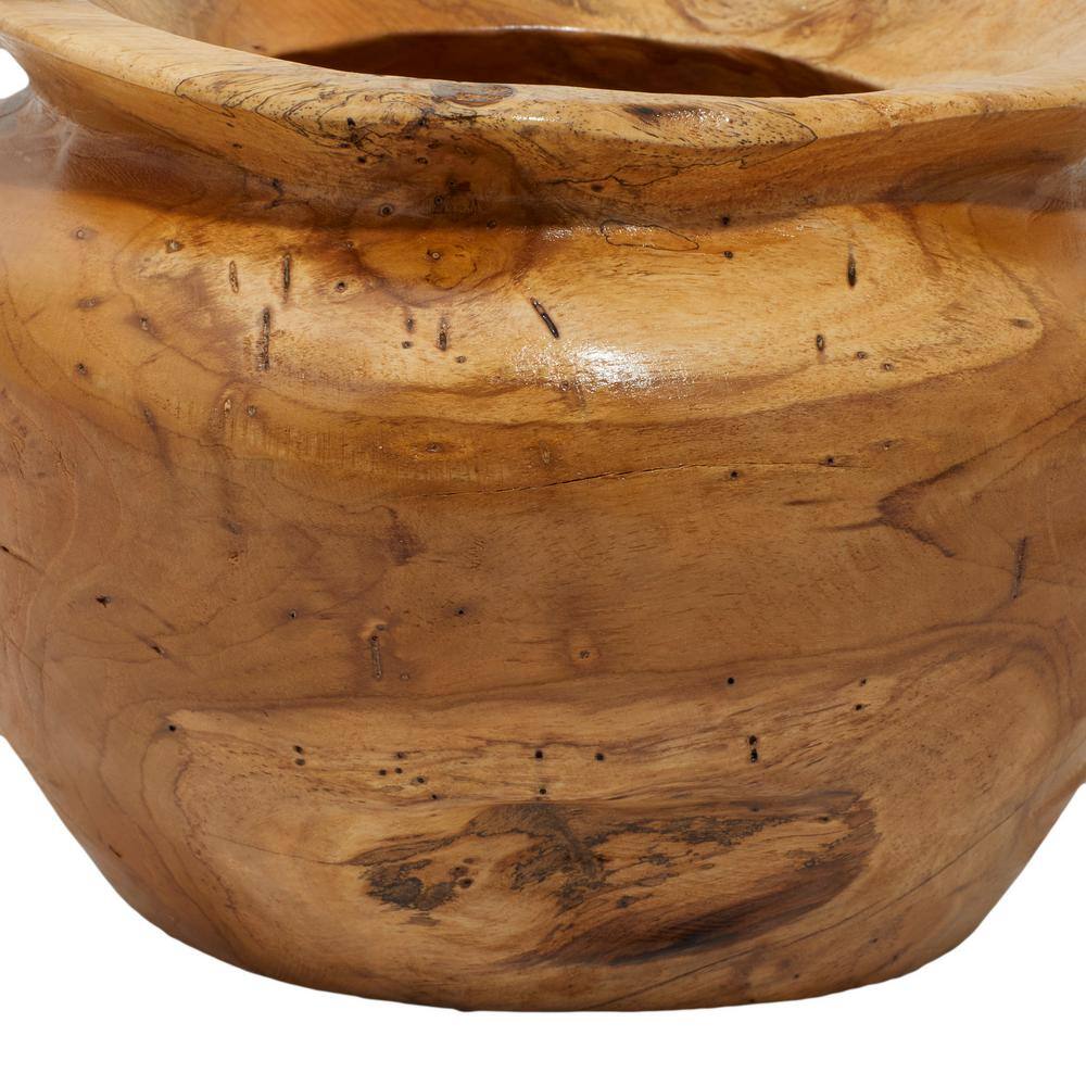 Handcrafted Teak Urn-Shaped Decorative Bowl with Unrefined Edge