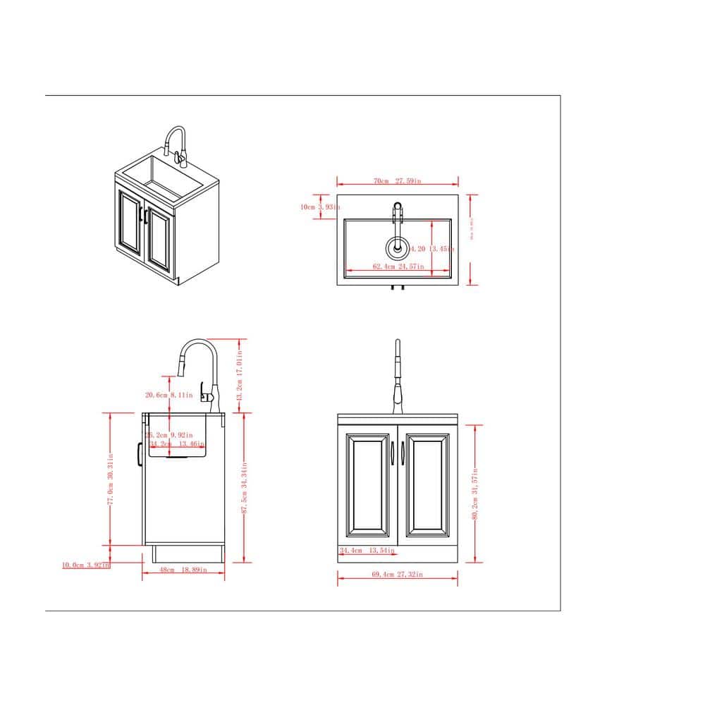Darwin 28" White Laundry Cabinet with Stainless Steel Sink