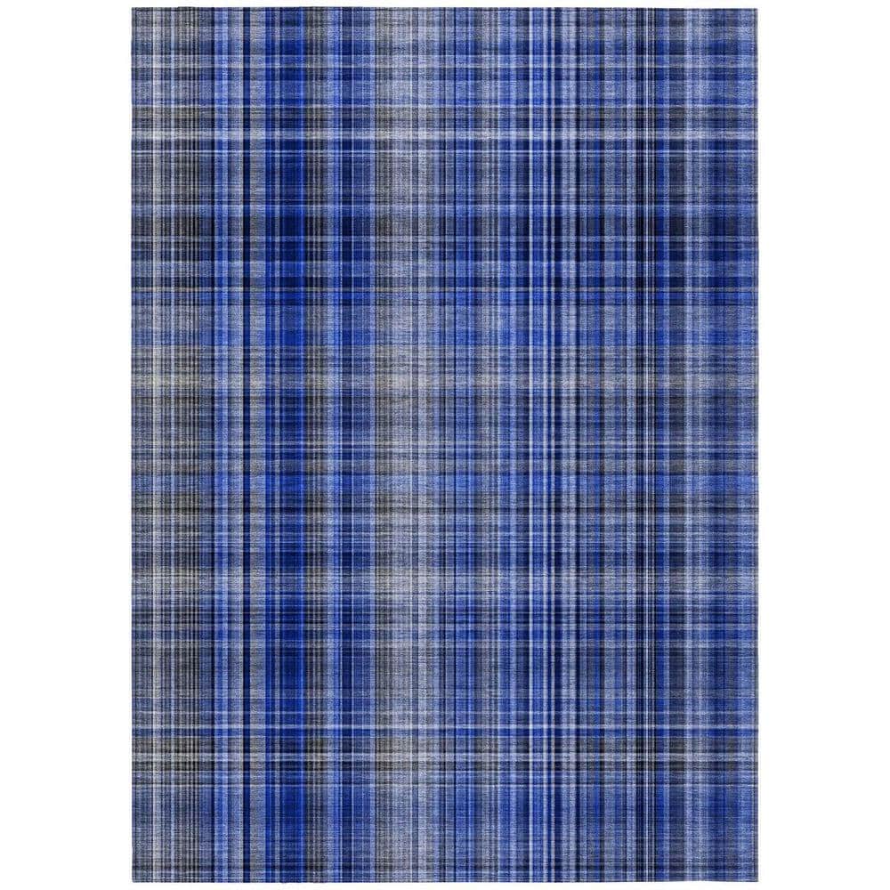 Navy Blue 5 ft. x 8 ft. Woven Plaid Rectangle Indoor/Outdoor Area Rug price history on PriceWatchPro