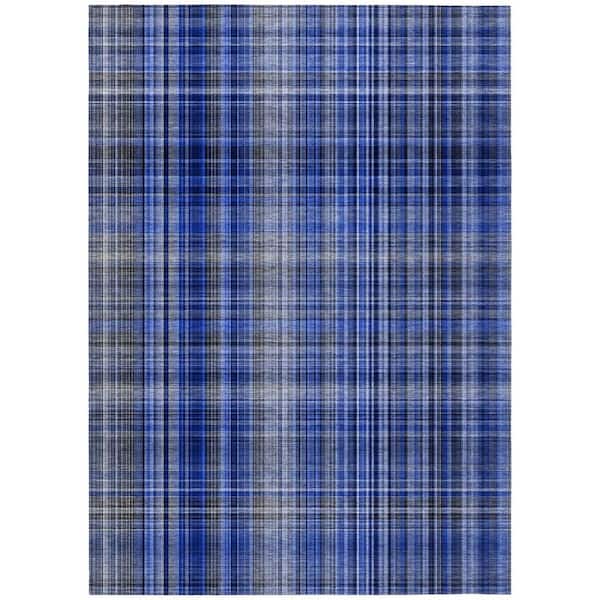 Navy Blue 5 ft. x 8 ft. Woven Plaid Rectangle Indoor/Outdoor Area Rug