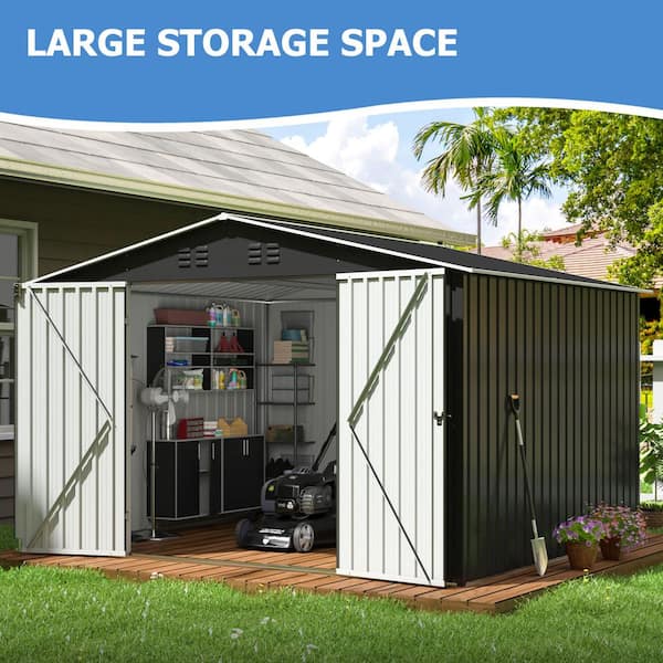 VIWAT 10 ft. W x 8 ft. D Metal Outdoor Storage Shed with Lockable