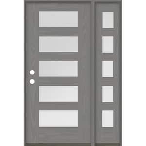 ASCEND Modern 50 in. x 80 in. 5-Lite Right-Hand/Inswing Satin Glass Malibu Grey Stain Fiberglass Prehung Front Door/RSL