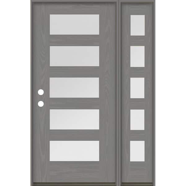 Krosswood Doors ASCEND Modern 50 in. x 80 in. 5-Lite Right-Hand/Inswing Satin Glass Malibu Grey Stain Fiberglass Prehung Front Door/RSL