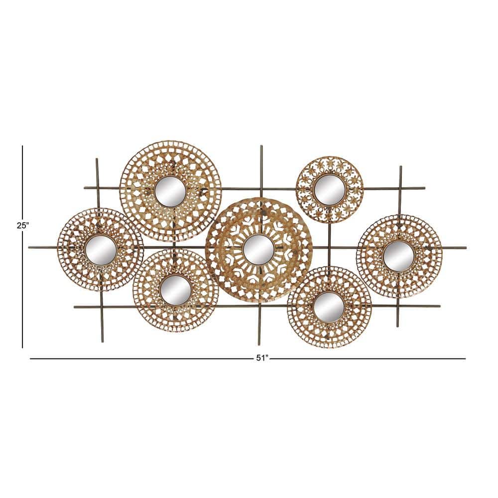 Bronze Metal Abstract Wall Sculpture with Mirrored Accents